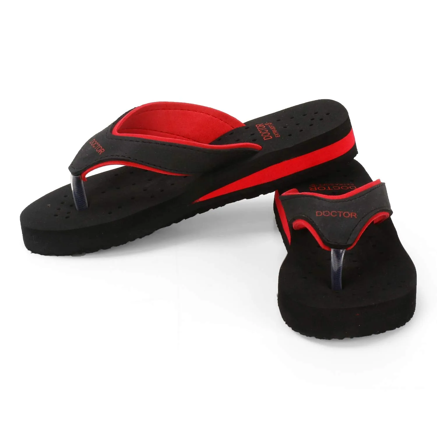 DOCTOR EXTRA SOFT Care Diabetic Orthopedic Pregnancy Flat Super Comfort Dr Flipflops and House Slippers For Women's and Girl's D-18-Black Red-9 UK