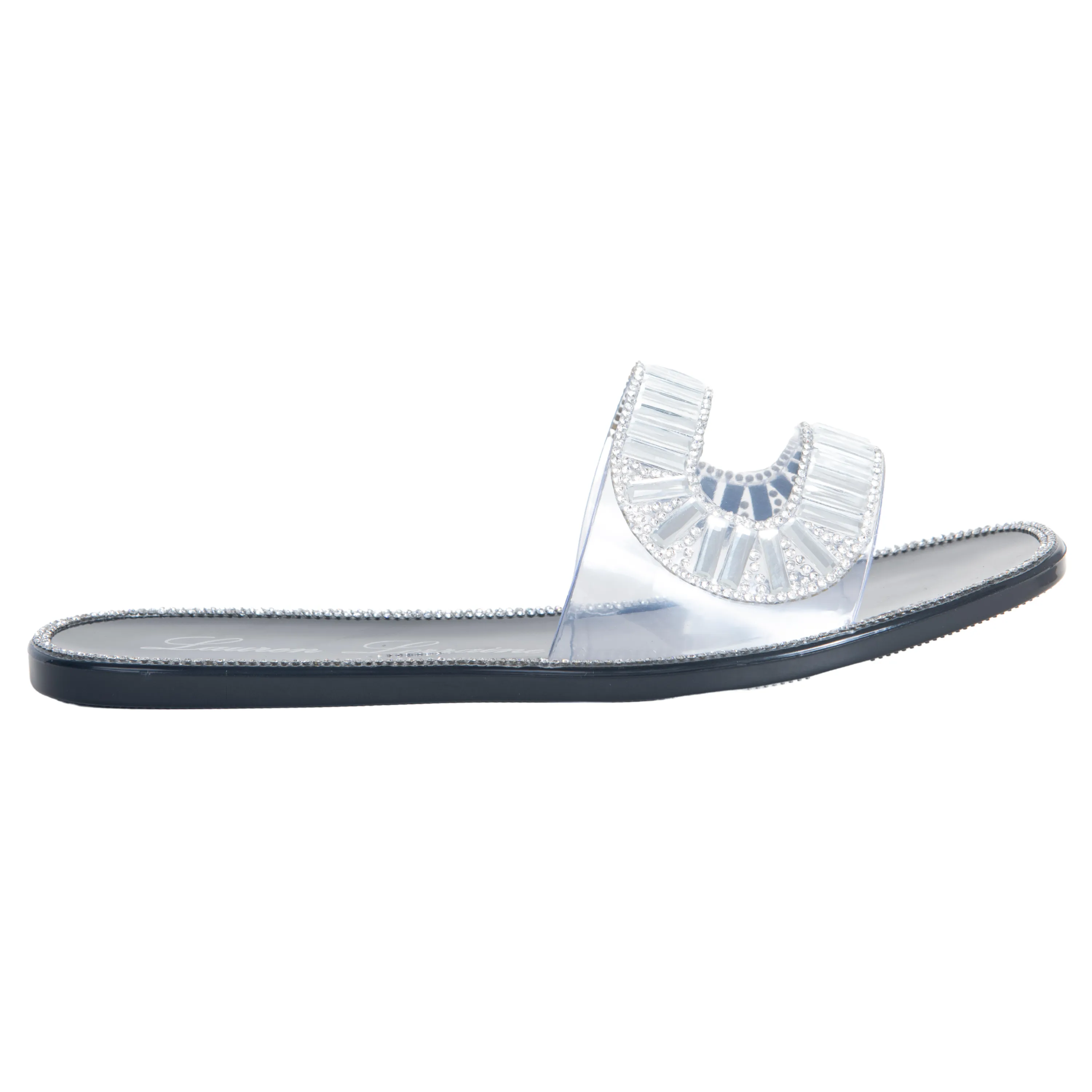 JANE SPARKLY FLATS SANDAL SLIPPER WITH TRANSPARENT UPPER