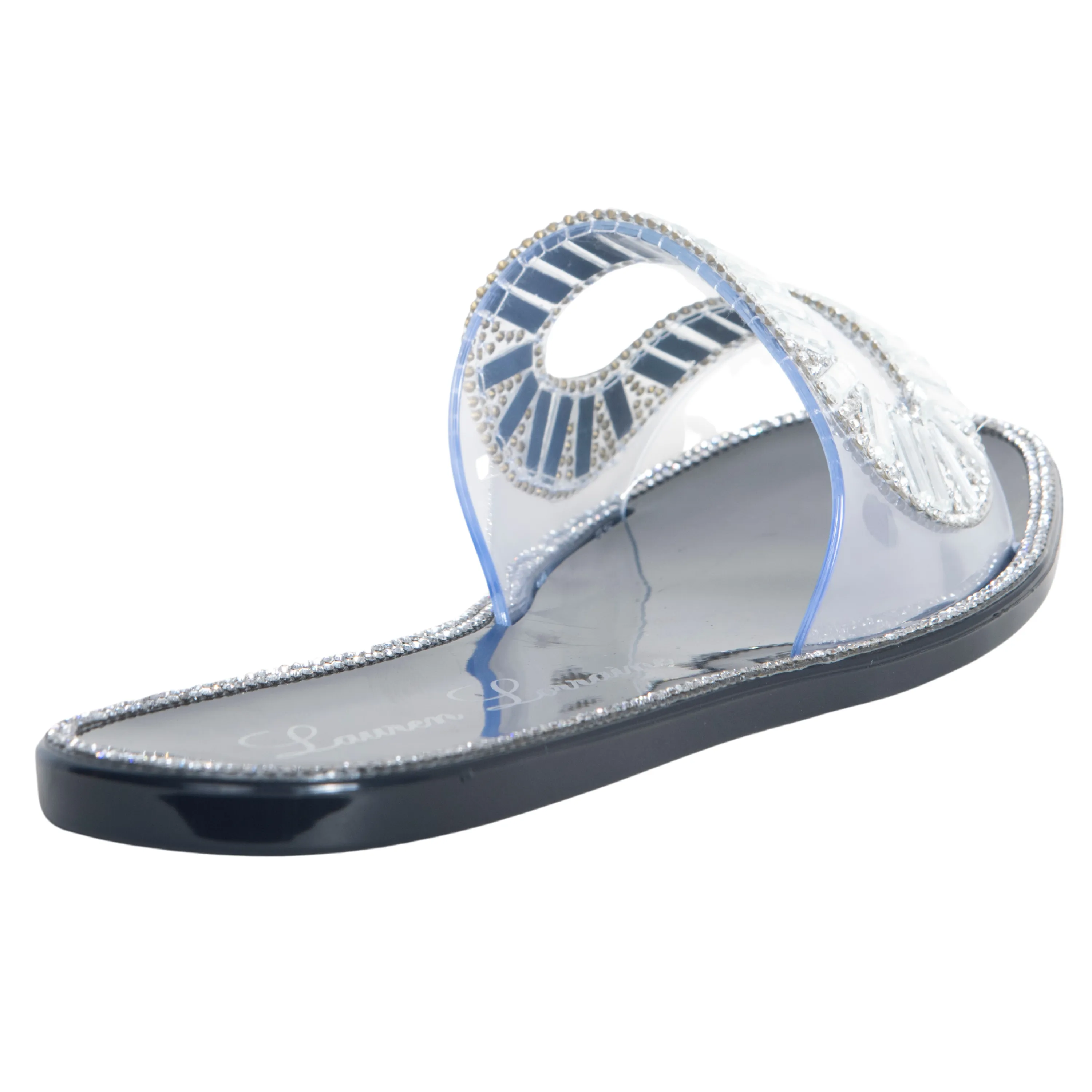 JANE SPARKLY FLATS SANDAL SLIPPER WITH TRANSPARENT UPPER