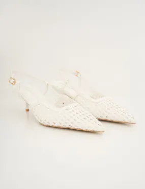 Neita White Pu Woven Slingback Court Mid Heels