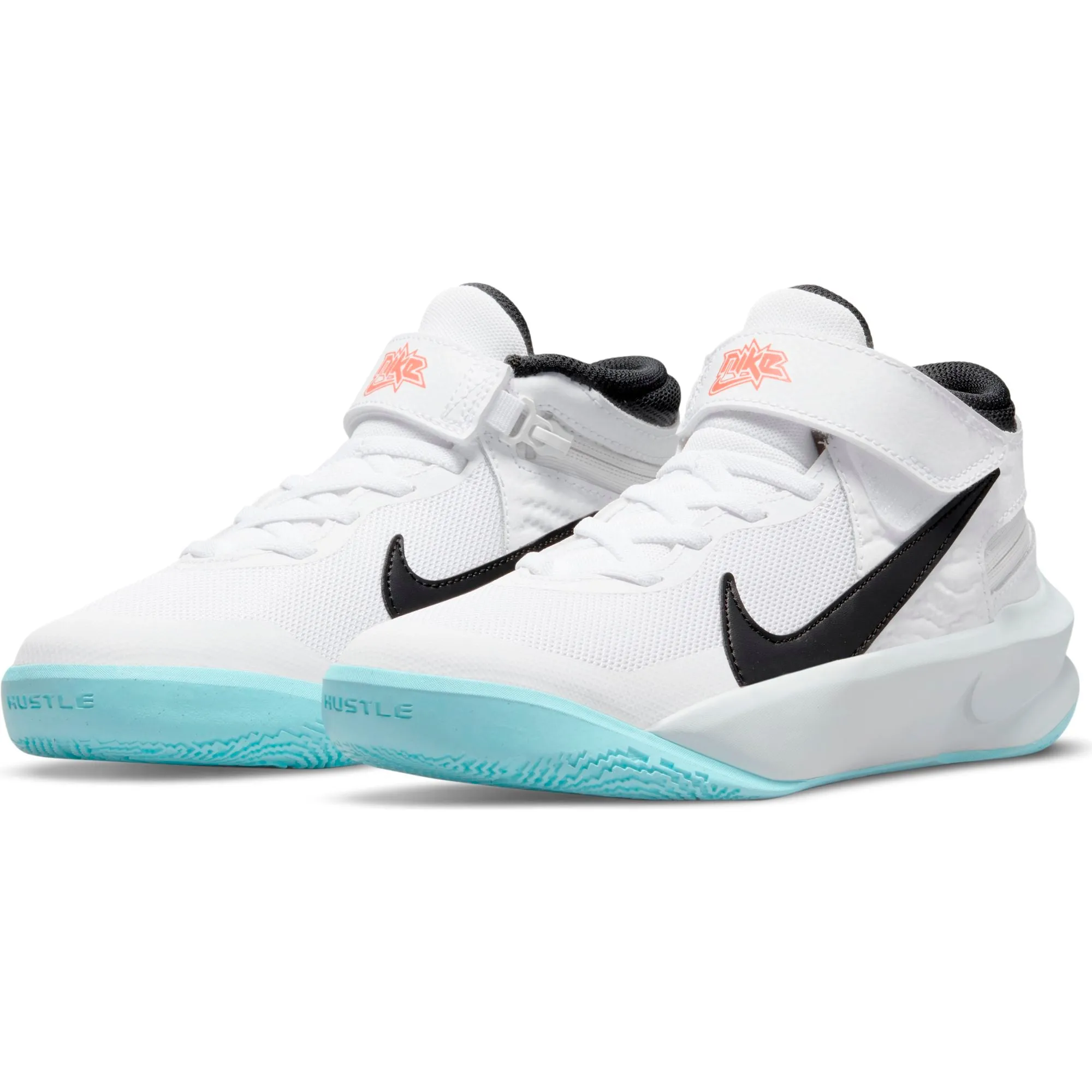 Nike Kids Team Hustle D 10 Flyease Basketball Boot/Shoe - White/Black/Photon Dust/Magic Ember