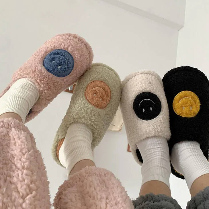 Paziye Smiley Face Slippers for Women Anti-Slip Soft Plush Comfy Indoor Slippers