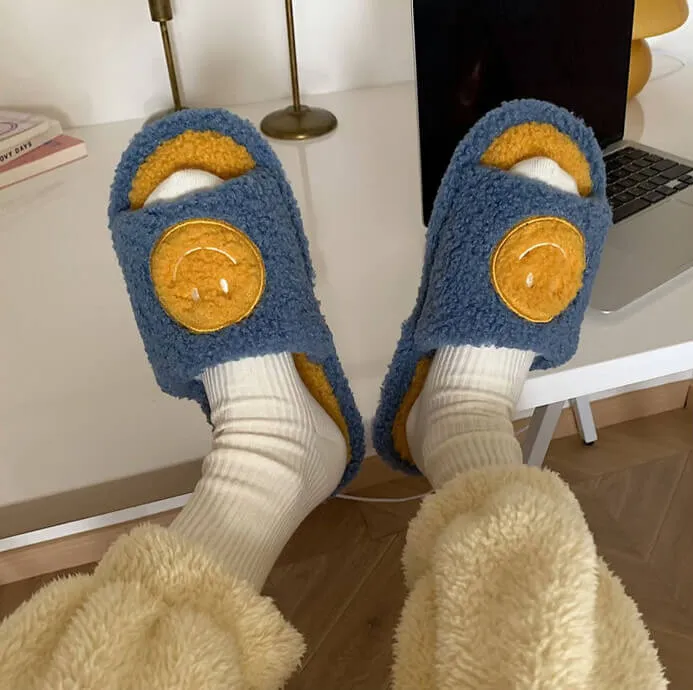 Paziye Smiley Face Slippers for Women Anti-Slip Soft Plush Comfy Indoor Slippers