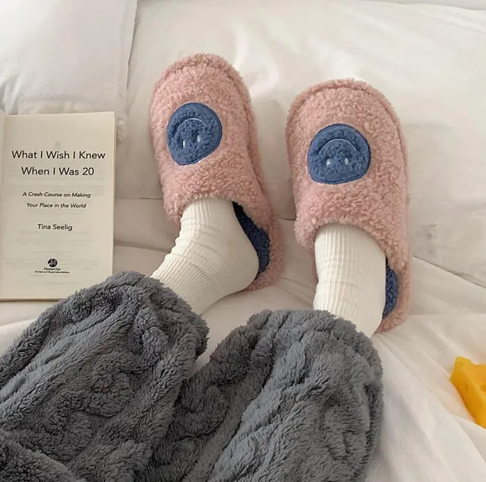 Paziye Smiley Face Slippers for Women Anti-Slip Soft Plush Comfy Indoor Slippers