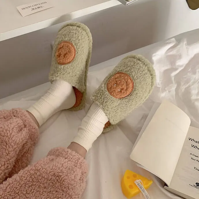Paziye Smiley Face Slippers for Women Anti-Slip Soft Plush Comfy Indoor Slippers