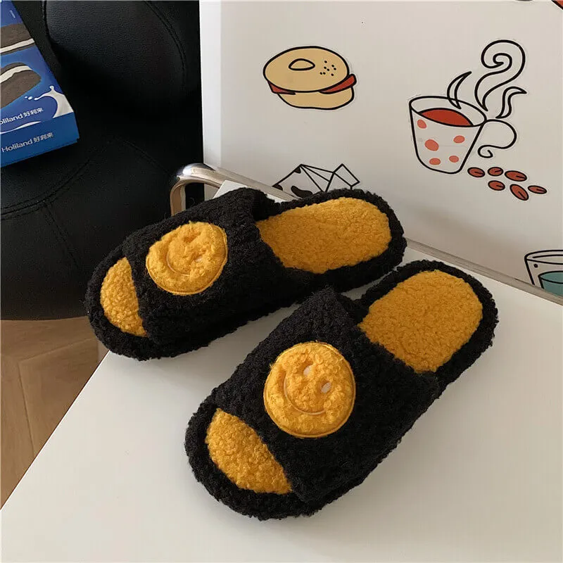 Paziye Smiley Face Slippers for Women Anti-Slip Soft Plush Comfy Indoor Slippers