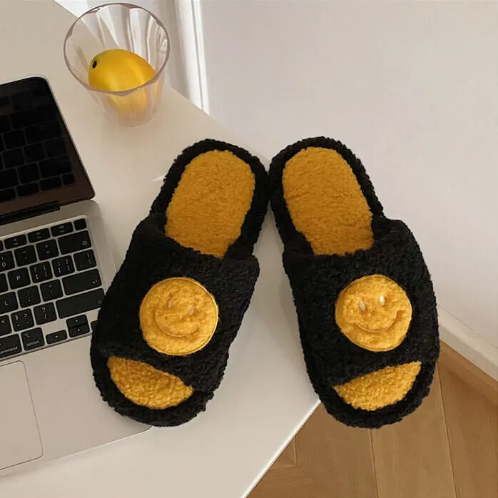 Paziye Smiley Face Slippers for Women Anti-Slip Soft Plush Comfy Indoor Slippers