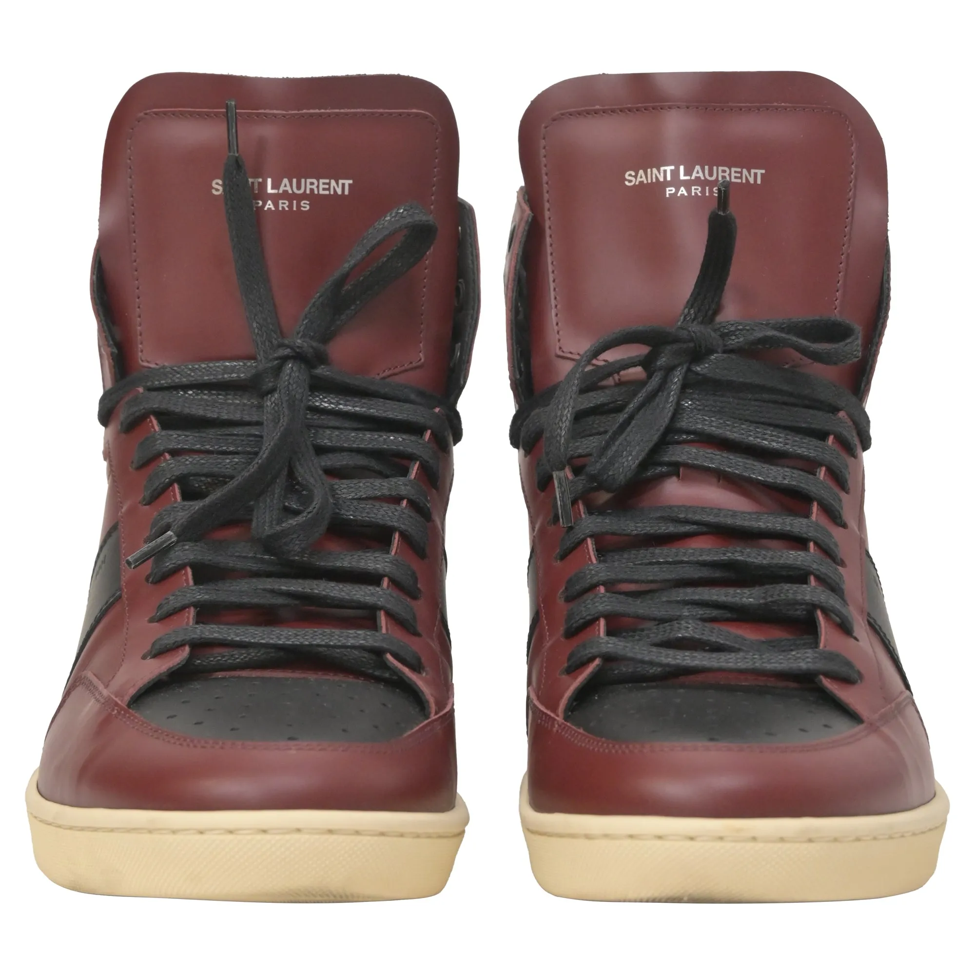 Saint Laurent SL/10H Colorblock Pattern Sneakers in Burgundy Leather