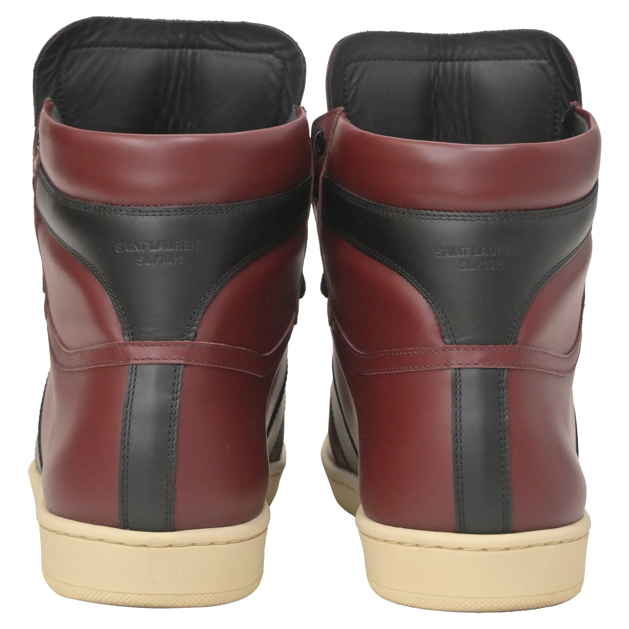 Saint Laurent SL/10H Colorblock Pattern Sneakers in Burgundy Leather