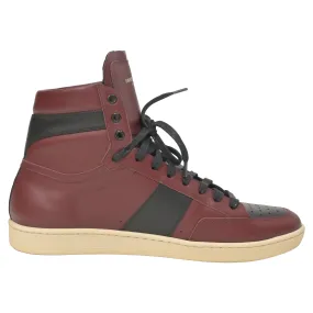 Saint Laurent SL/10H Colorblock Pattern Sneakers in Burgundy Leather