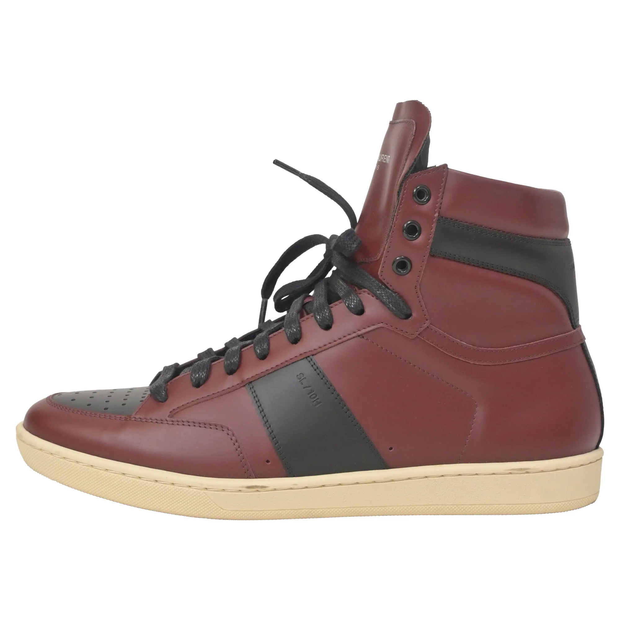 Saint Laurent SL/10H Colorblock Pattern Sneakers in Burgundy Leather