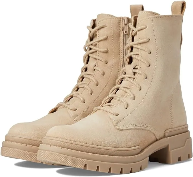Steve Madden Jamisyn Sand Suede Fashion Lace Up Ankle Chunky Combat Boots